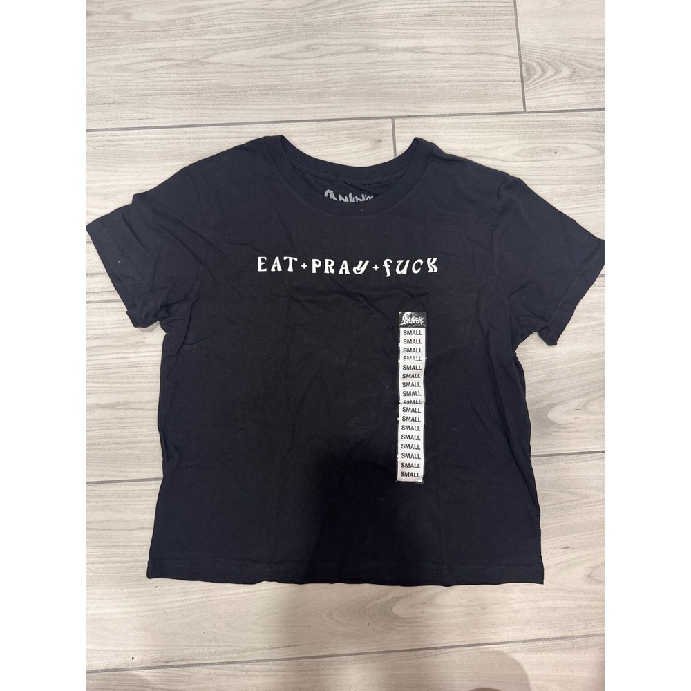 Spencers Eat Pray F*ck Graphic Tee Black Cotton Short Sleeve Shirt Small New